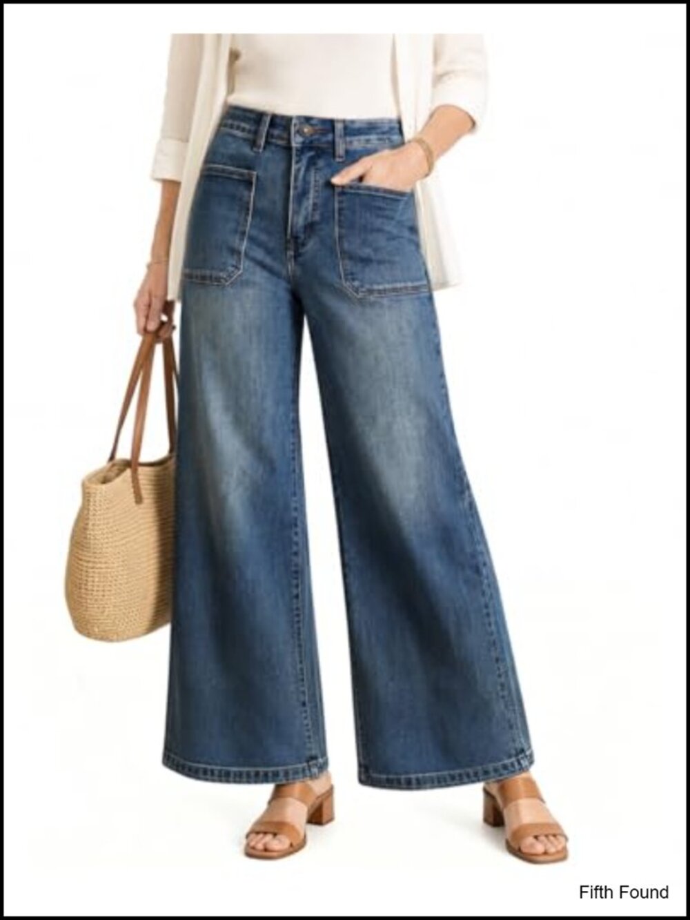 High Waisted Wide Leg Jeans Tummy Control Cotton Denim Pants